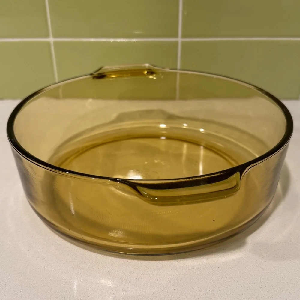 Vintage Pyr-O-Rey Amber Glass Casserole Dish with Tab Handles